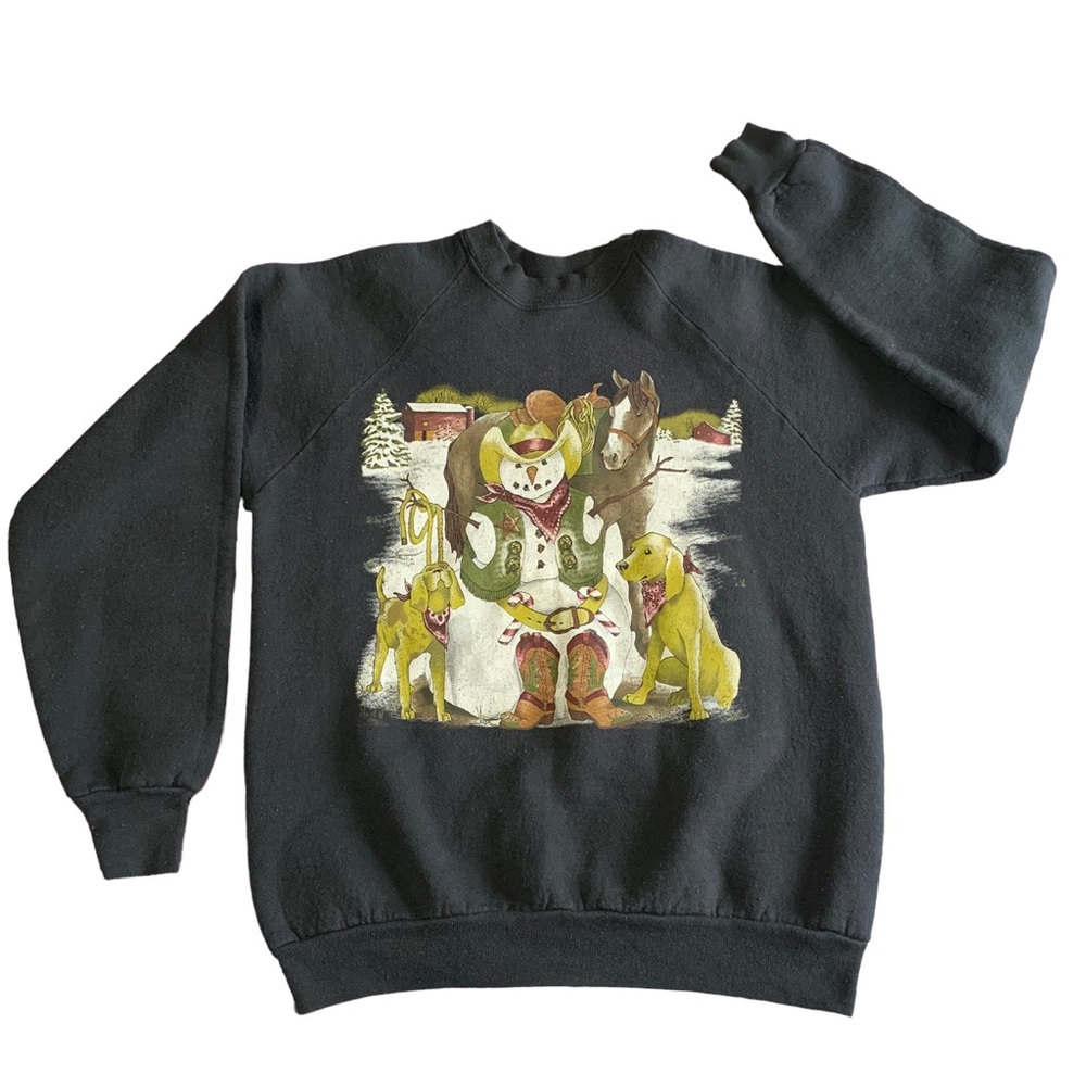 VTG 90s Cowboy Snowman Horse Crewneck size Large